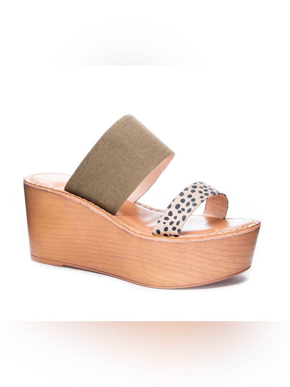 Chinese Laundry Olive and Natural Wedge Slide Sandals